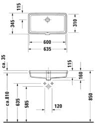 Умывальник встраиваемый снизу Duravit Vero Air 635х345 перелив 0384600000