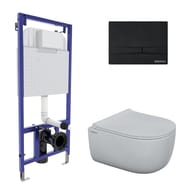BERGES комплект инсталляции с клавишей смыва F5 черной, унитаз EGO Rimless 4в1 047255