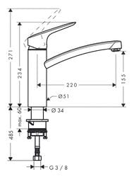 Чертёж Смеситель Hansgrohe Logis M31 для кухни 160 мм поворотный хром 71832000