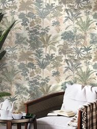 Обои виниловые на флизелине Kerama Marazzi Оазис мотив (1,06х10,05) темно-зеленые KM6205 (рул.)