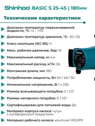 ����� �������������� SHINHOO BASIC S 25-4S 180 1x230�, 1 1/2", � �������, 71211001
