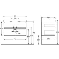 Тумба под раковину KERAMA MARAZZI GEOMETRICA Cubo подвесная с ящиками, 778х470х475, лимо матовая CUB.80.2\LIM