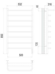 Полотенцесушитель TERMINUS Полка П8 (ШВ 500х850) электро, нерж.сталь, quick touch, правый