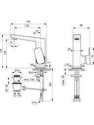 Ideal Standard Lux TONIC II Смеситель для умывальника A6332AA однозахватный, излив 150мм, д/к, хром