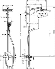 ������� ������� Hansgrohe Crometta E 240 Showerpipe �� ���������� �/����, ������� � ���.��� 27284000