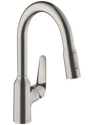 Смеситель Hansgrohe Focus M42 для кухни 180 мм вытяжной поворотный излив сталь 71821800 — миниатюра 1