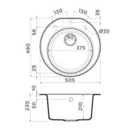 Мойка Omoikiri MIYA 50R-CH (505х490х230) врезная, тетогранит, шампань 4993508