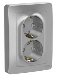 Розетка Systeme Electric BLANCA скрыт.уст. двойная с заземл. со шторками, 16А 250В алюм. BLNRS001123