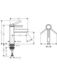Чертёж Смеситель Hansgrohe Finoris 76023000 для раковины 110, сливной клапан Push-Open, хром