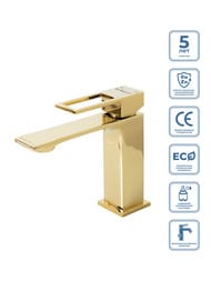 Смеситель на раковину BelBagno LUCE LUC-LVM-ORO однозахватный, с донным клапаном, золото