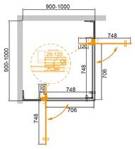 Душевой уголок CEZARES SLIDER-А-2 (900-1000х900-1000х1950) стекло прозрачное/профиль золото браш. SLIDER-A-2-90/100-C-BORO