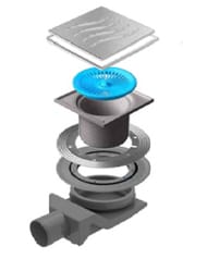 Трап душевой Pestan Confluo Horizontal TIDE4, 150х150 нержавеющая сталь с рамкой, мокрый слив, сетка-фильтр