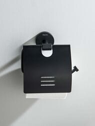 Держатель для туалетной бумаги Aquatek Бетта AQ4609MB подвесной, с крышкой, цвет: черный матовый