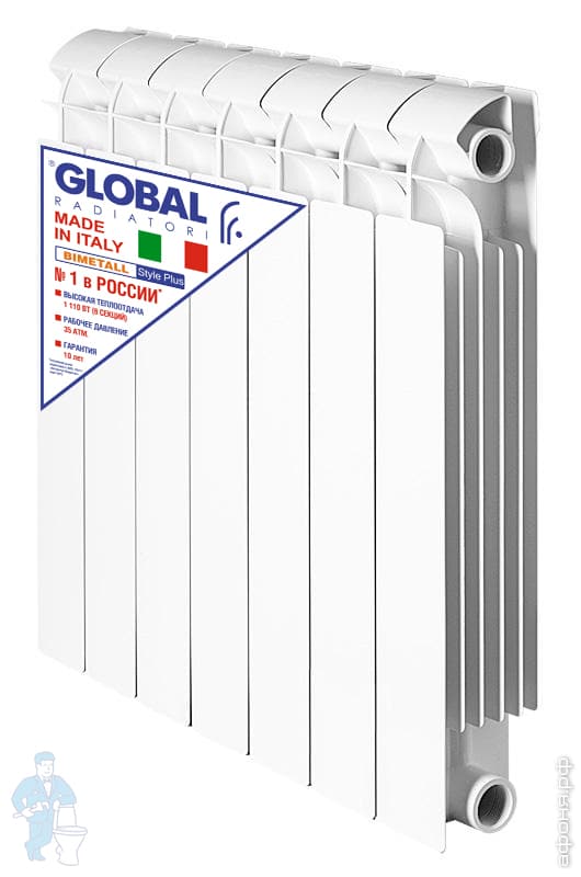 Радиатор биметаллический, 10 секций GLOBAL STYLE PLUS 500 ВШГ ...