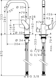 Смеситель Hansgrohe Focus M41 для кухни 260 мм поворотный излив, запорный вентиль хром 31823000