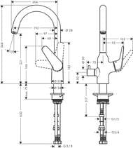 Смеситель Hansgrohe Focus M42 для кухни 220 мм поворотный излив запорный вентиль хром 71803000