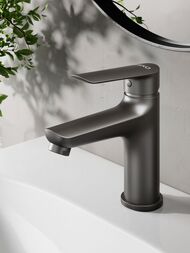 Смеситель для раковины ESKO Lagos Gun Metal LG26GM однозахватный, низкий излив, цвет: темно-серый