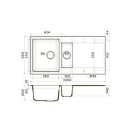 Мойка Omoikiri SAKAIME 100-2-WH (1000х500х200) врезная, 1,5 чаши, тетогранит, цвет-белый 4993895