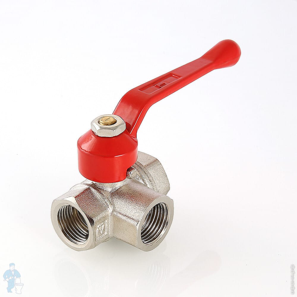 Кран трехходовой 1/2\"ВВВ VALTEC Т-образный, красная ручка VT.361.N.04 ...