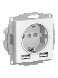 Розетка Systeme Electric ATLASDESIGN 16А с 2 USB A+A, 5В/2,4А, 2х5В/1,2А, механизм, БЕЛЫЙ ATN000130