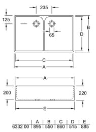 Мойка керамическая Villeroy&Boch O.NOVO 633200R1 (900х550) двойная, белая