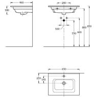 Раковина KERAMA MARAZZI GEOMETRICA Piano подвесная/мебельная, 650х460х180, с крепежом, белая гл. PI.wb.65