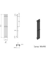 GROTA CORSA Дизайн радиатор 180x900 водяной, нижнее подкл., 1/2", полиров. нерж. сталь, с крючками