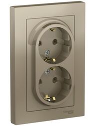 Розетка Systeme Electric ATLASDESIGN двойная с заземлением 16А в сборе шампань ATN000524