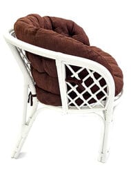 Диван Багама (1200х650х750) 2-х местный, подушки коричневые, полные твил, ротанг, белый матовый