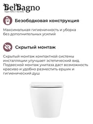 Унитаз подвесной BelBagno UNO (360x482x360) безободковый, сиденье микролифт, белый BB3105CHR/SC — миниатюра 3
