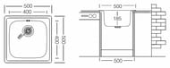 Мойка врезная Ukinox Grand 500х500 декоративная поверхность 0,8мм, слив 3 1/2, GRP800.500 -GT8K 1R