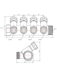 Коллектор VALTEC 1" на 4 подв.с вентилями 1/2"Н никель VTc.560.N.0604