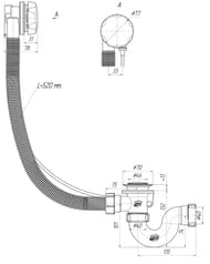 Слив-перелив с сифоном для ванн Aquanet EMS701 эконом, длина троса 580мм,   187832 — изображение 3