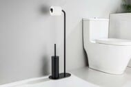 Держатель для туалетной бумаги Aquatek Оберон AQ4231MB напольный, с ершиком, цвет: черный матовый