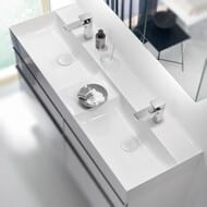 Тумба с двойной раковиной Burgbad Yumo 1315х610х470 подвесная, 4 ящика, стекло/белый SFKM132F3193