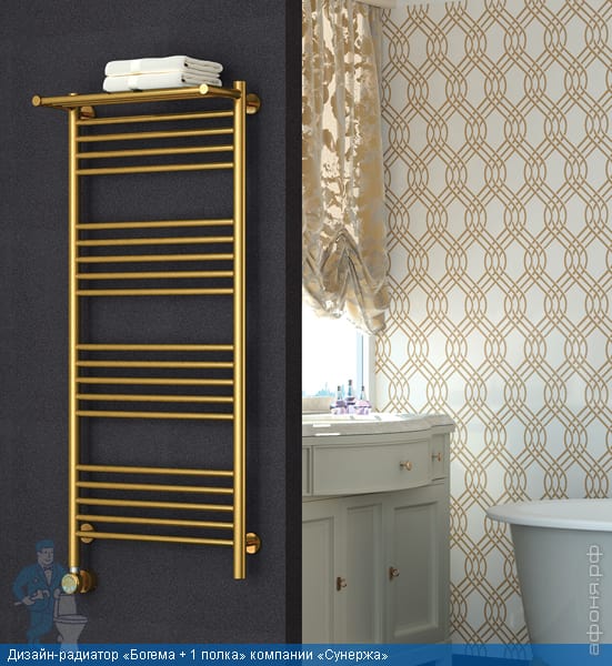 *СУНЕРЖА Богема с полкой Полотенцесушитель 500х400 нерж.сталь (8 ступ ...