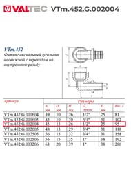 Уголок VALTEC аксиальный, 20х1/2"В, латунь CW614N, VTm.452.G.002004 — изображение 6