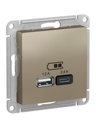 Розетка Systeme Electric ATLASDESIGN USB A+С, 5В/2,4А, 2х5В/1,2А, механизм, ШАМПАНЬ ATN000539