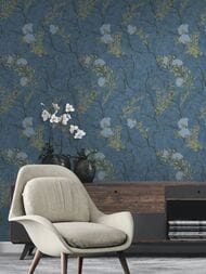 Обои виниловые на флизелине Decori-Decori Zen (1,06х10,05) синие, деревья 72959 (рул)
