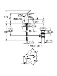 Смеситель для биде Grohe Euroeco 47 мм, с донным клапаном, однозахватный, S-Size,  хром 23263000