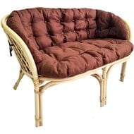 Диван Багама (1200х650х750) 2-х местный, подушки коричневые, полные твил, ротанг, натуральный