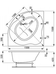 ����� ��������� VAGNERPLAST PLEJADA 150 (1500�1500�520) �������, ����� VPBA150PLE3X-04