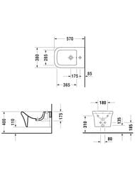 Биде подвесное DURAVIT P3 Comforts 380х570х290 с отверстием под смеситель 2268150000