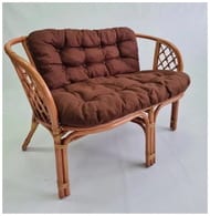 Диван Багама (1200х650х750) 2-х местный, подушки коричневые, обычные твил, ротанг, миндаль матовый