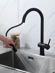 Смеситель для кухни с выдвижной лейкой , FRAP черный, F60807-6