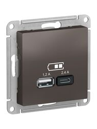 Розетка Systeme Electric ATLASDESIGN USB A+С, 5В/2,4А, 2х5В/1,2А, механизм, МОККО ATN000639