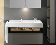 Тумба с раковиной Burgbad Yumo 1015х610х470 подвесная, LED, 2 ящика, стекло/серый гл. SFMX102F3194