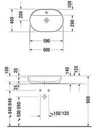 Раковина Duravit Luv 600х400 шлифованная, серая матовая, выпуск с керамической крышкой 0380602300
