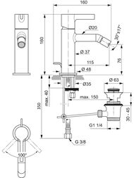 Ideal Standard JOY Смеситель для биде BC784A2 однозахватный, донный клапан, шлифованное золото