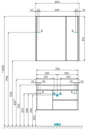 ����� ��� �������� AQUATON ������� 80 1A235501BV010 760x357x455 ���������, 2 �����, 1 ������, ����� ������
